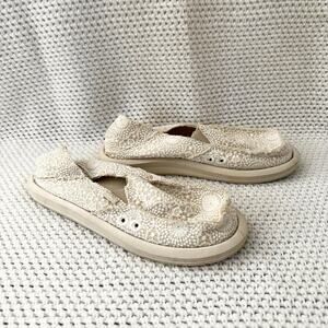 Sanuk Women Beige White Donna Crochet Slip On Shoes Sidewalk Surfers 8